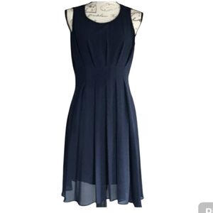 Sheer lined navy dress.